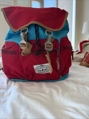 Poler Red & Blue Canvas Daypack with Buckle Closures